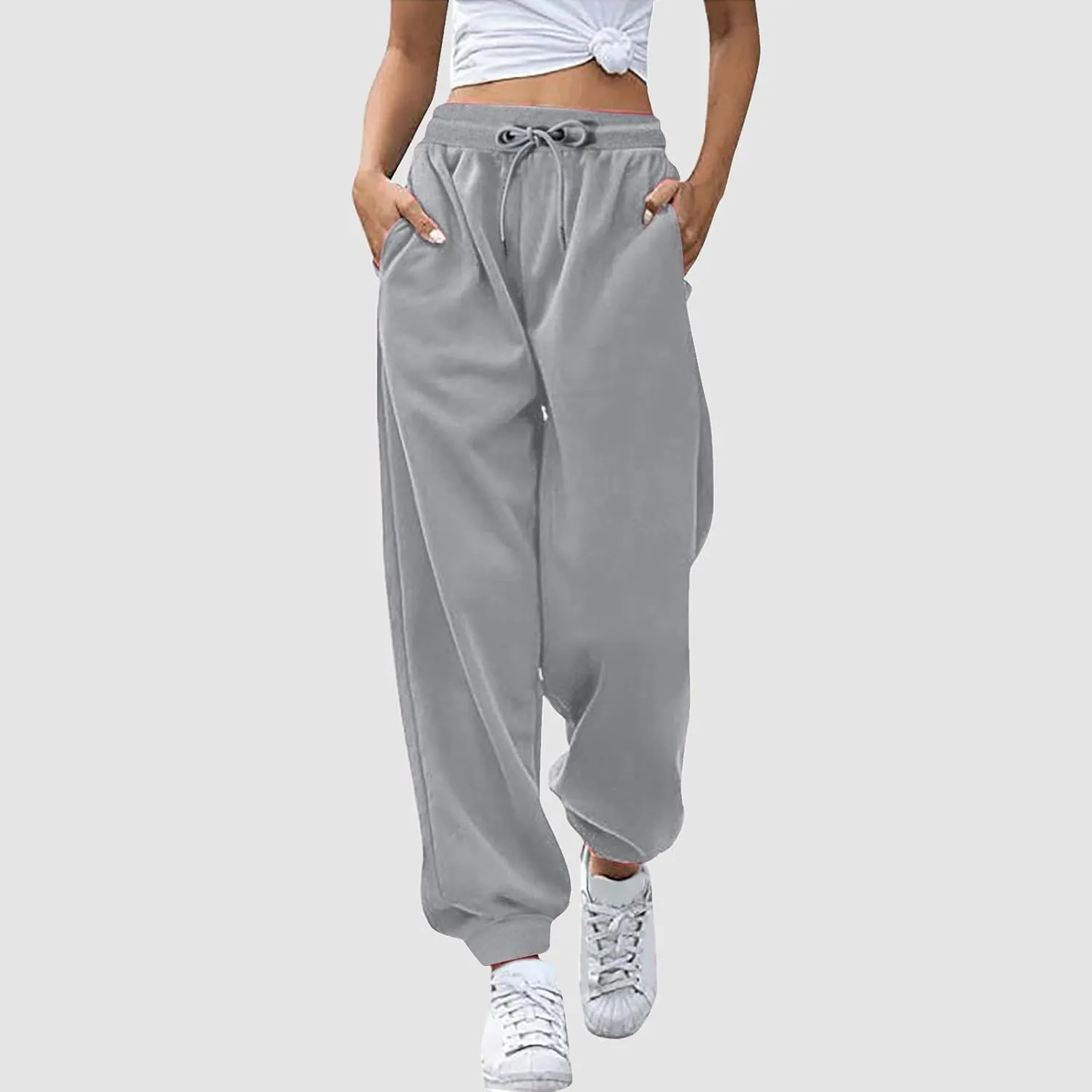 Women Cotton Linen Summer Casual Palazzo Pants Elastic Waisted Stretchy Straight Plus Size Palazzo Lounge