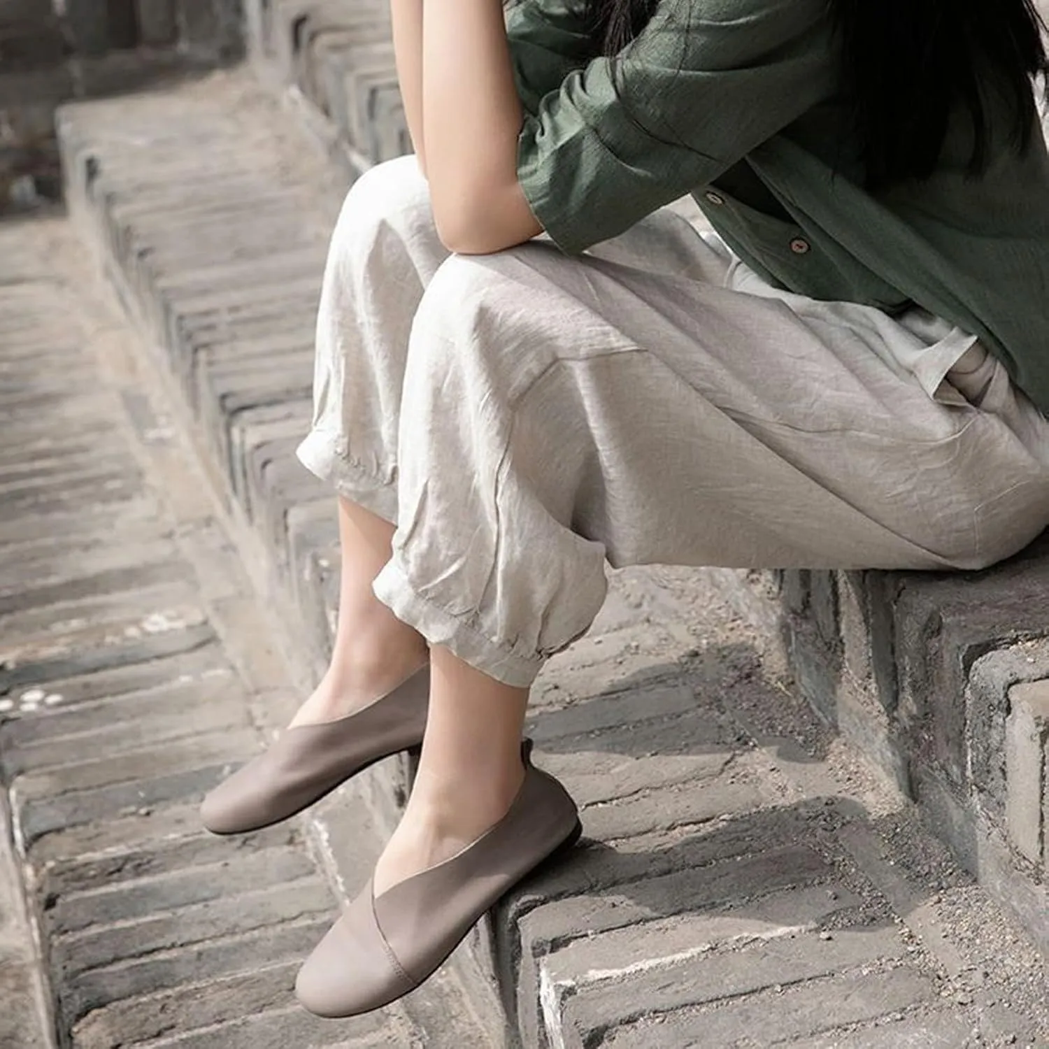 Women Cotton Linen Summer Flowy Pants High Waist Stretchy Loose Fit Pants Business Work