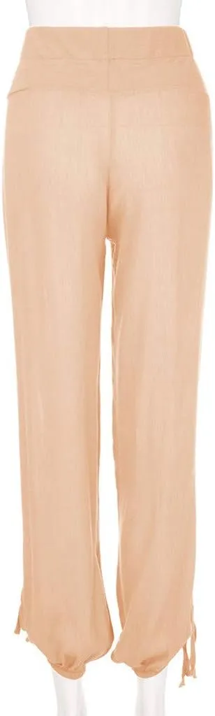 Women Cotton Linen Summer Flowy Pants High Waist Stretchy Loose Fit Pants Business Work