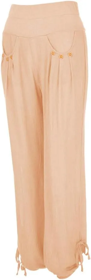 Women Cotton Linen Summer Flowy Pants High Waist Stretchy Loose Fit Pants Business Work