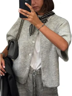 Women Knitted Crop Cardigan Shirt Short Sleeve Y2k Button up Knit Cute Going Out Sweaters