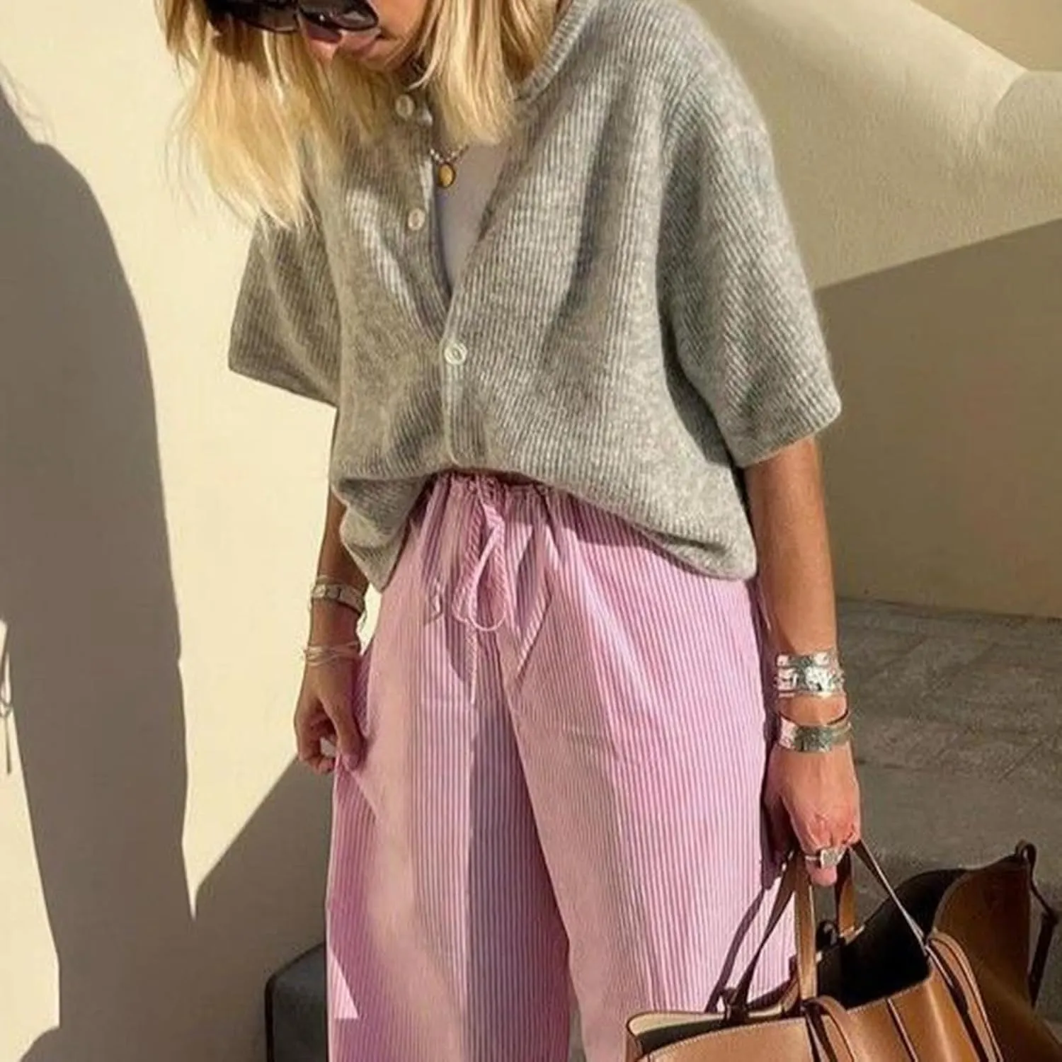 Women Knitted Crop Cardigan Shirt Short Sleeve Y2k Button up Knit Cute Going Out Sweaters