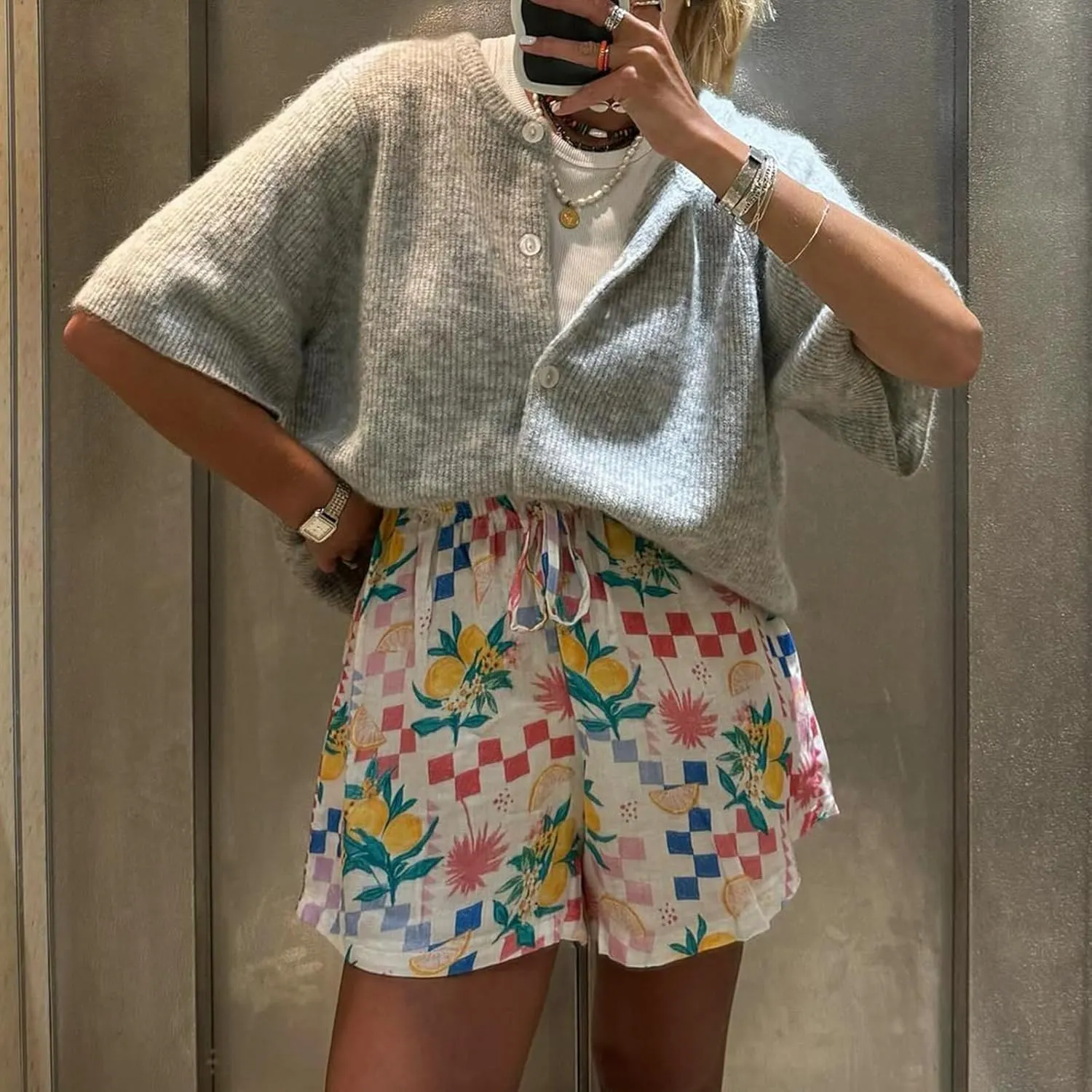 Women Knitted Crop Cardigan Shirt Short Sleeve Y2k Button up Knit Cute Going Out Sweaters