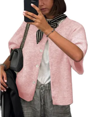 Women Knitted Crop Cardigan Shirt Short Sleeve Y2k Button up Knit Cute Going Out Sweaters