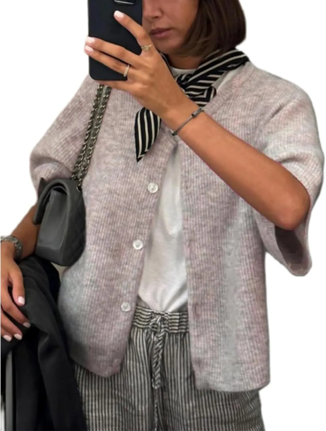 Women Knitted Crop Cardigan Shirt Short Sleeve Y2k Button up Knit Cute Going Out Sweaters