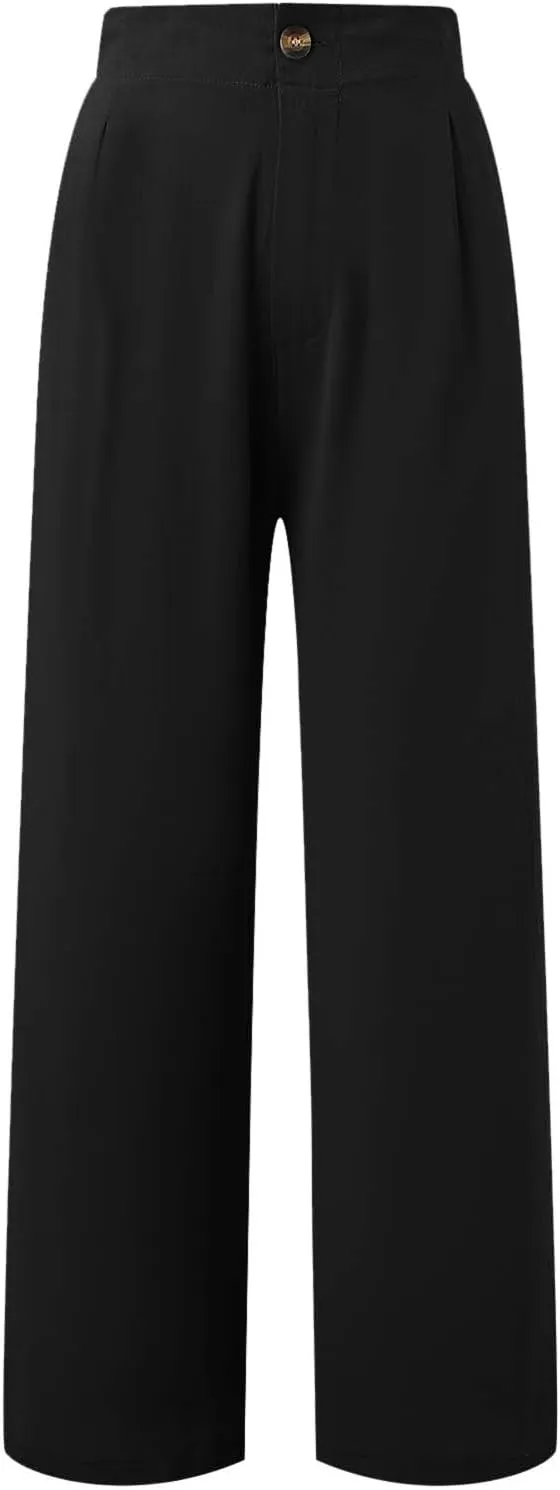 Women Linen Blend Summer Floral Pant Trousers Low Waist Baggy Stretchy Slim-Fit Pants Beach