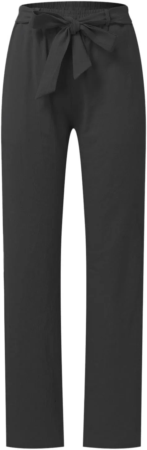 Women Linen Summer Baggy Palazzo Lounge Pants Low Waist Baggy Stretchy Plus Size Trousers Trendy