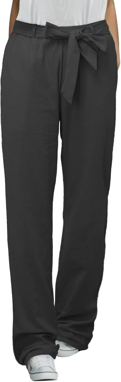 Women Linen Summer Baggy Palazzo Lounge Pants Low Waist Baggy Stretchy Plus Size Trousers Trendy