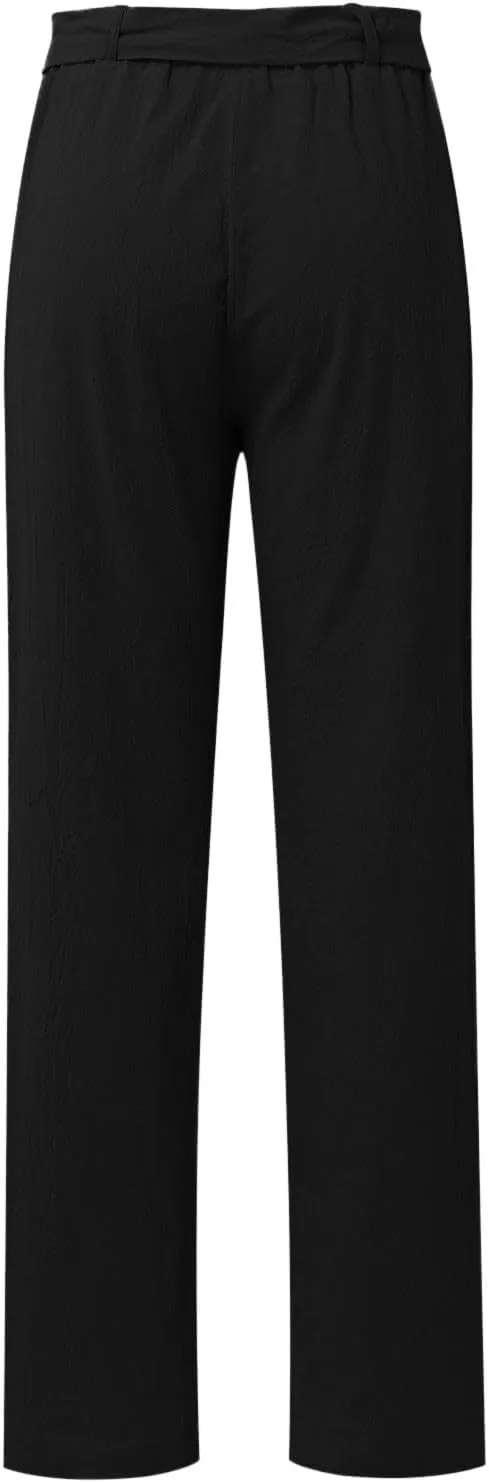 Women Linen Summer Baggy Palazzo Lounge Pants Low Waist Baggy Stretchy Plus Size Trousers Trendy