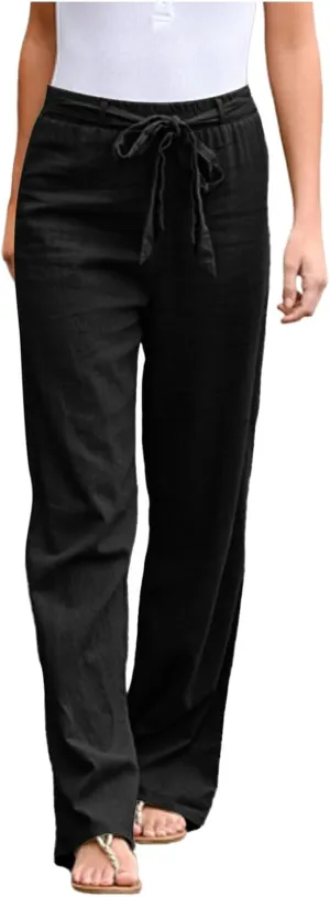 Women Linen Summer Baggy Palazzo Lounge Pants Low Waist Baggy Stretchy Plus Size Trousers Trendy