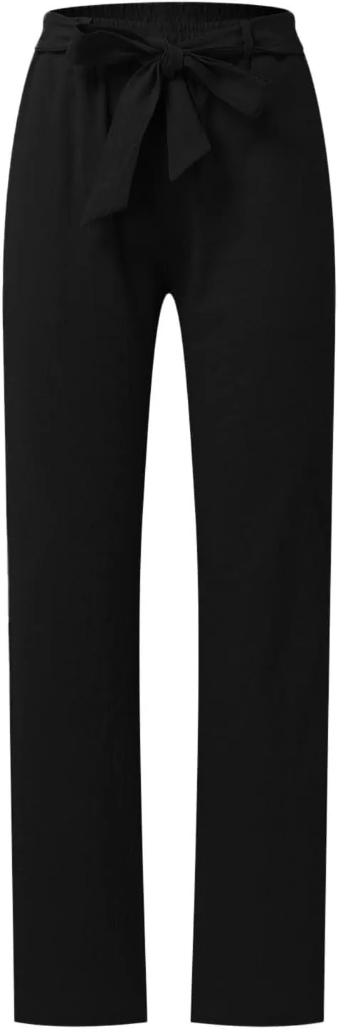 Women Linen Summer Baggy Palazzo Lounge Pants Low Waist Baggy Stretchy Plus Size Trousers Trendy