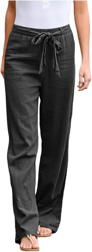 Women Linen Summer Baggy Palazzo Lounge Pants Low Waist Baggy Stretchy Plus Size Trousers Trendy
