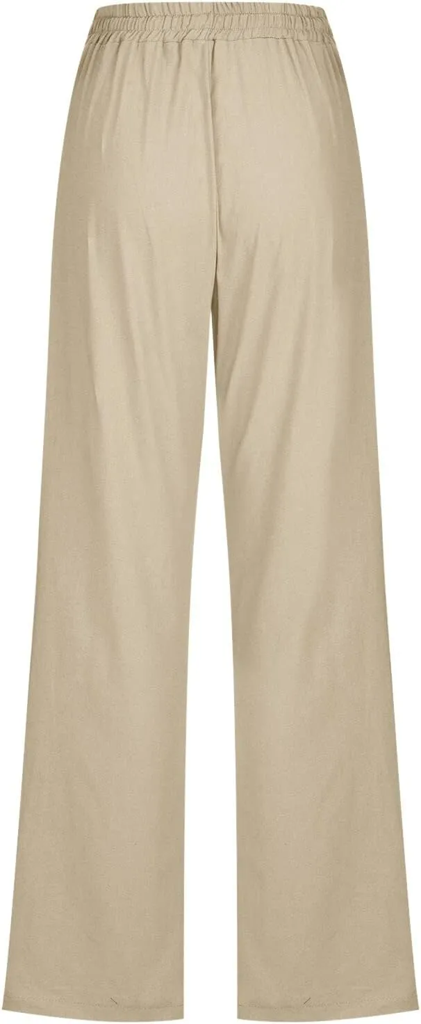 Women Linen Summer Boho Pant Trousers Low Waist Stretchy Plus Size Trouser Business Work