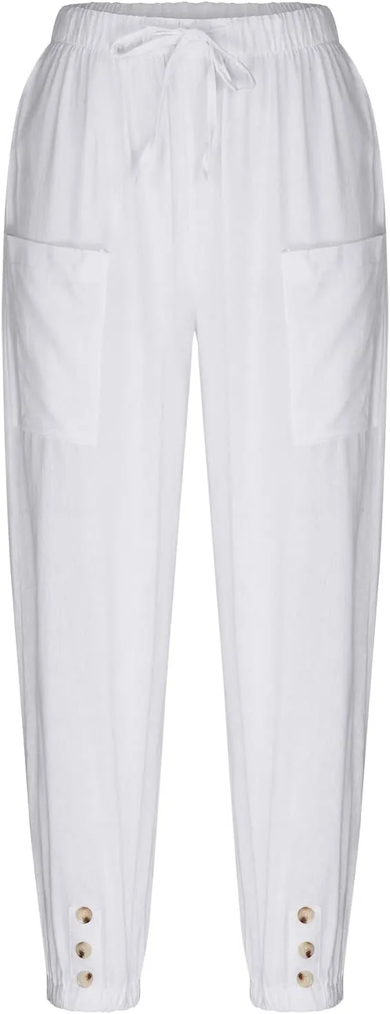 Women Linen Summer Boho Pant Trousers Low Waist Stretchy Plus Size Trouser Business Work