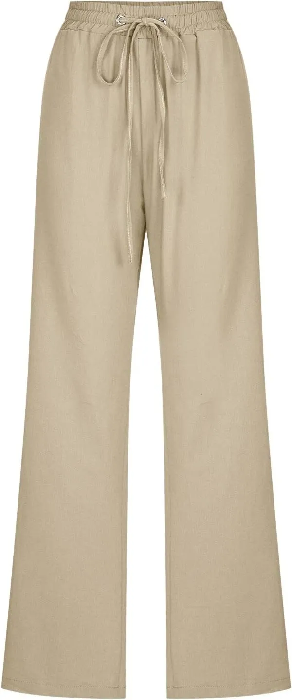 Women Linen Summer Boho Pant Trousers Low Waist Stretchy Plus Size Trouser Business Work