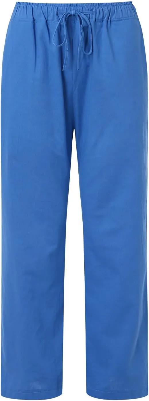 Women Linen Summer Breathable Pants High Waist Stretchy Slim-Fit Palazzo Lounge Pants Work Business