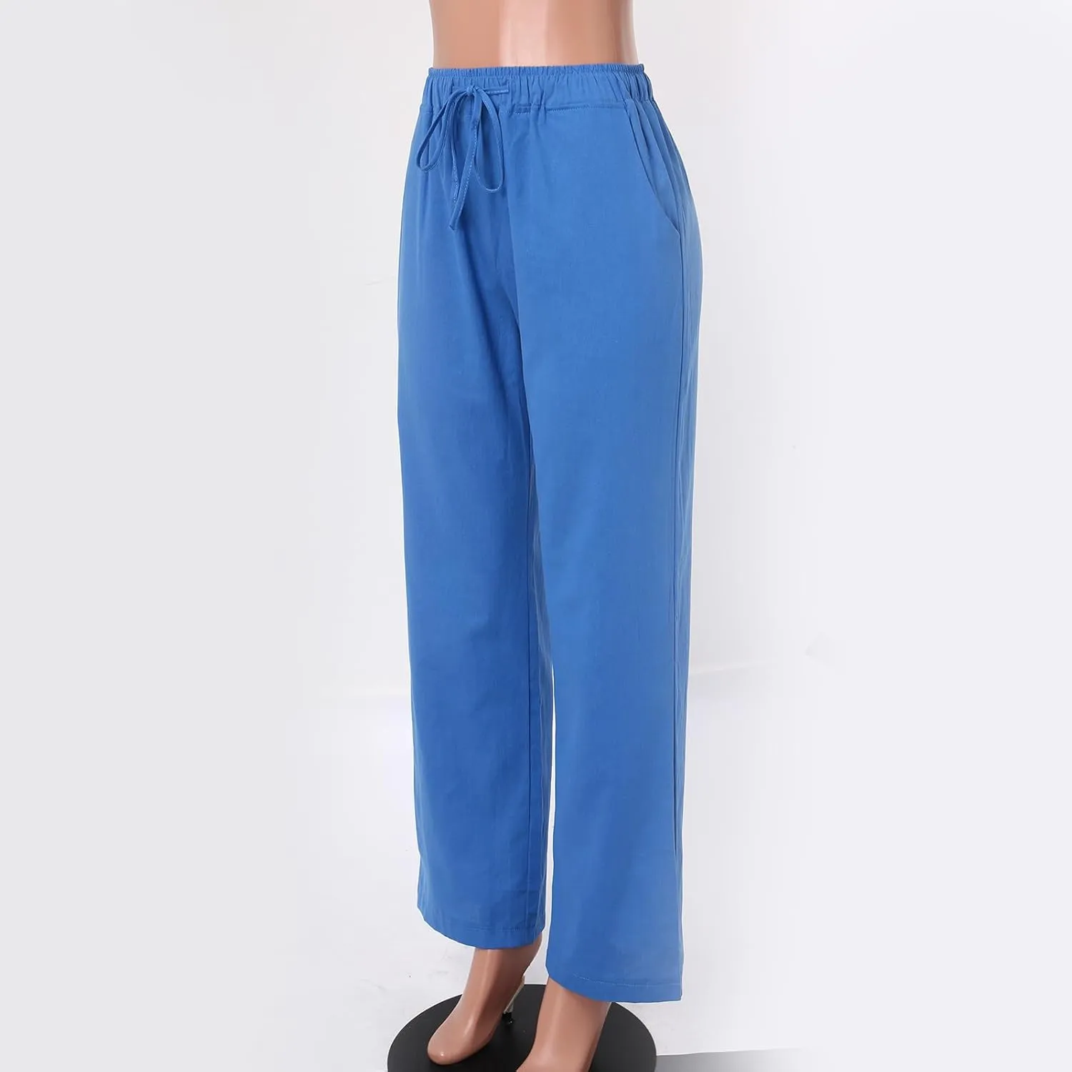 Women Linen Summer Breathable Pants High Waist Stretchy Slim-Fit Palazzo Lounge Pants Work Business