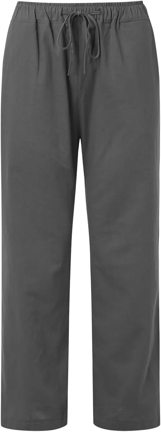 Women Linen Summer Breathable Pants High Waist Stretchy Slim-Fit Palazzo Lounge Pants Work Business