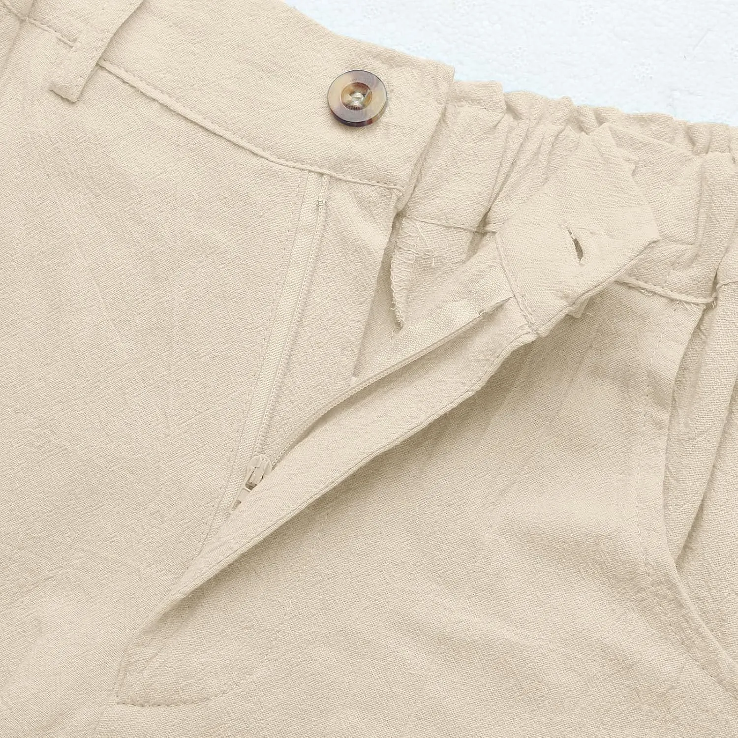 Women Linen Summer Drawstring Palazzo Lounge Pants High Waist Stretchy Slim Fit Trousers Work Business
