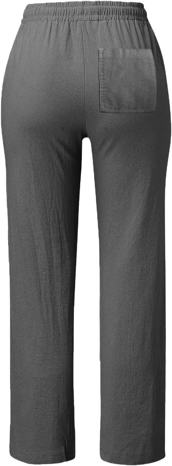 Women Linen Summer Loose Flowy Palazzo Pants Low Waist Baggy Stretchy Slim Fit Pants Trendy