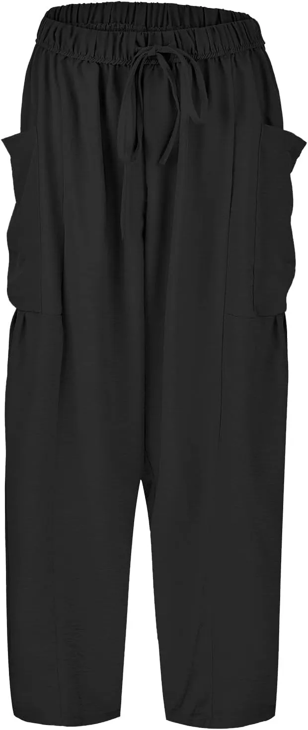 Women Linen Summer Y2K Fashion Pant Trousers Low Waist Stretchy Straight Plus Size Trouser Vacation