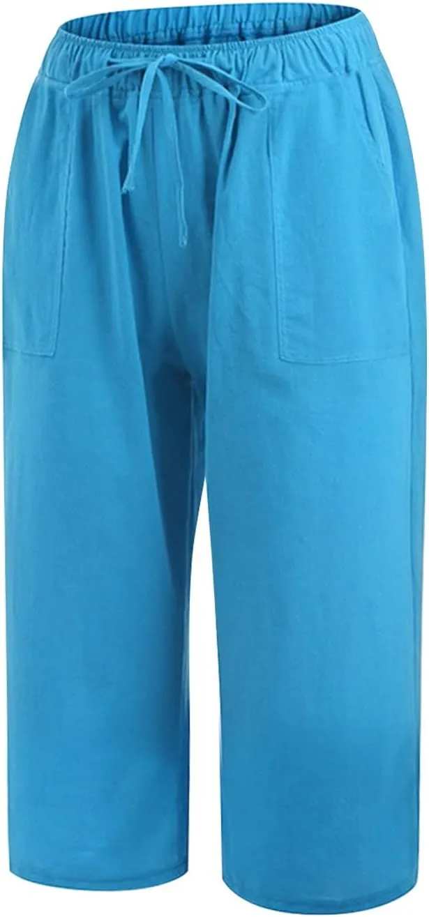 Women Linen Summer Y2K Streetwear Pants Elastic Waisted Baggy Stretchy Plus Size Trousers Travel