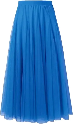 Women Pleated Midi Skirt Ladies Elastic High Waist Beach Tulle Skirts Mesh Skirt Teenage Girls A-Line Skirts