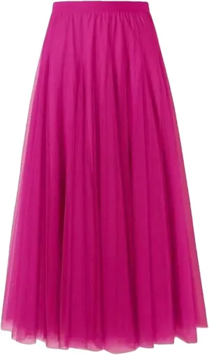 Women Pleated Midi Skirt Ladies Elastic High Waist Beach Tulle Skirts Mesh Skirt Teenage Girls A-Line Skirts