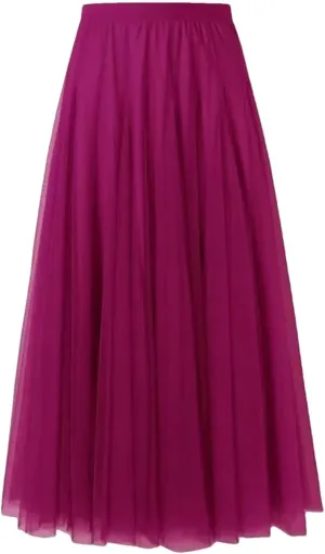 Women Pleated Midi Skirt Ladies Elastic High Waist Beach Tulle Skirts Mesh Skirt Teenage Girls A-Line Skirts