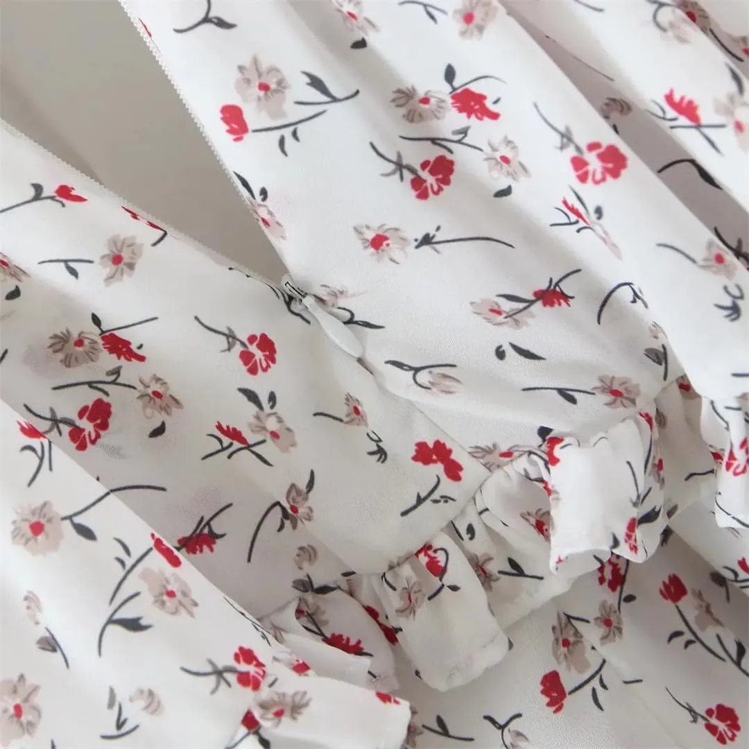 Women Print Chiffon Spaghetti Strap Mini Dress Ruffle A-Line Holiday Party Short Dresses
