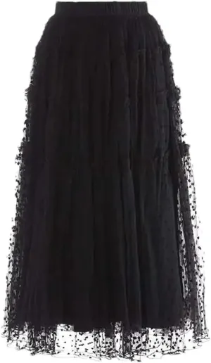 Women Solid Tulle Midi Skirt High Waisted Mesh Splicing Large Swing Skirts Casual A-Line Skirts Black M