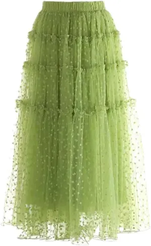 Women Solid Tulle Midi Skirt High Waisted Mesh Splicing Large Swing Skirts Casual A-Line Skirts En8 M