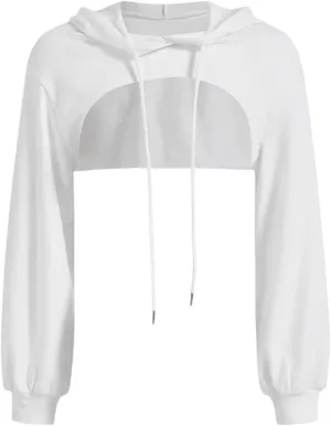 Women Super Cropped Hoodies Cut Out Crop Top Long Sleeve Active Sweatshirt Aesthetic Punk Hip Hop Sexy Rave Clothes