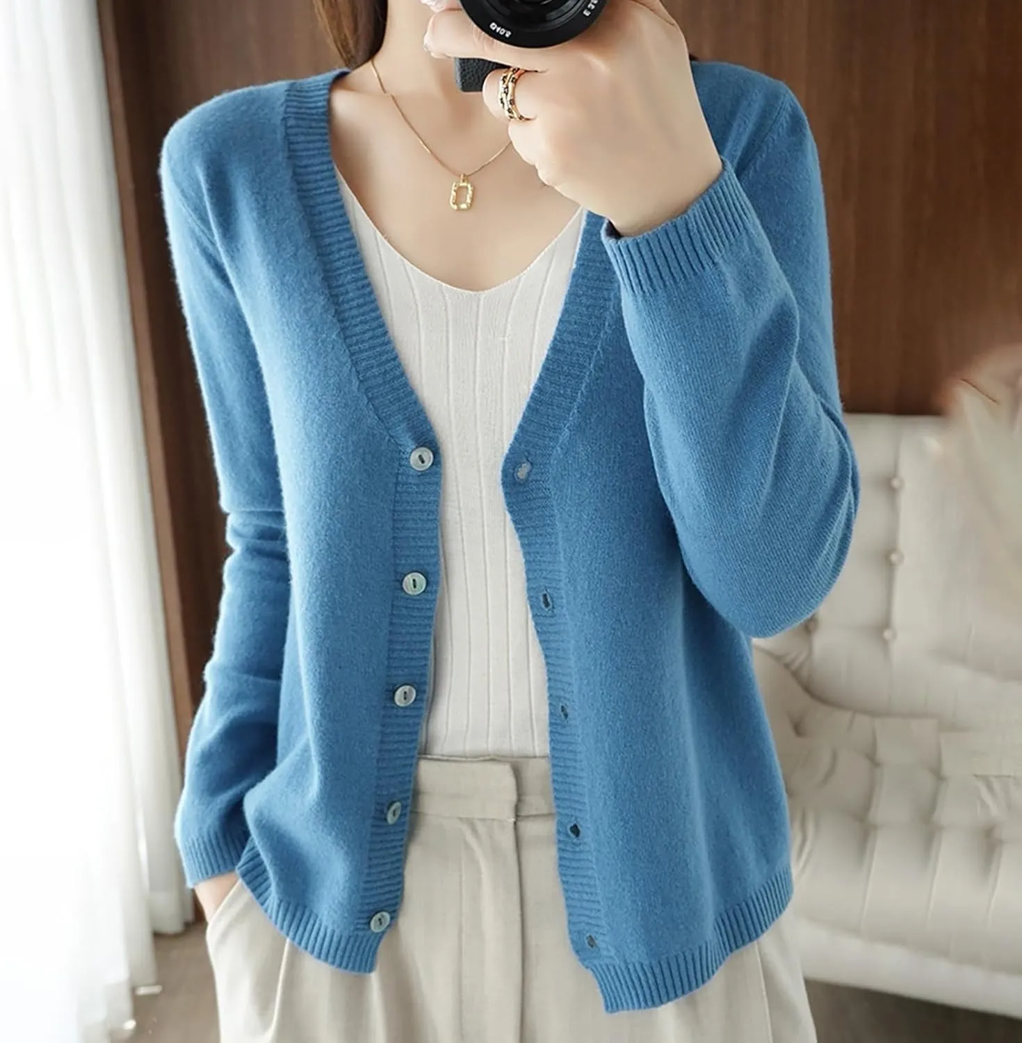 Womens 2024 Fall Fashion Cardigan Sweaters Lightweight V Neck Button Ribbed Knit Jumpers Comfy Open Front Casual Top