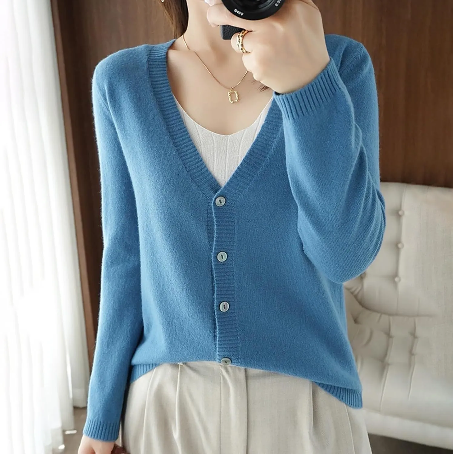 Womens 2024 Fall Fashion Cardigan Sweaters Lightweight V Neck Button Ribbed Knit Jumpers Comfy Open Front Casual Top
