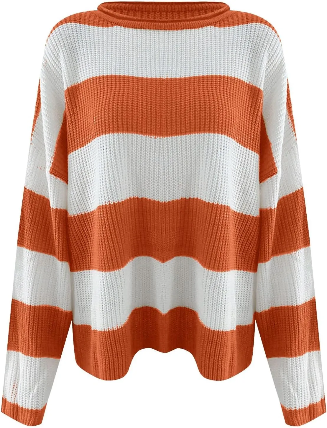 Women's 2024 Fall Long Sleeve Crew Neck Striped Color Block Comfy Loose Oversized Knitted Pullover Sweater