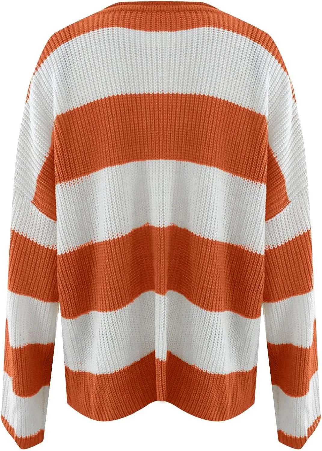 Women's 2024 Fall Long Sleeve Crew Neck Striped Color Block Comfy Loose Oversized Knitted Pullover Sweater