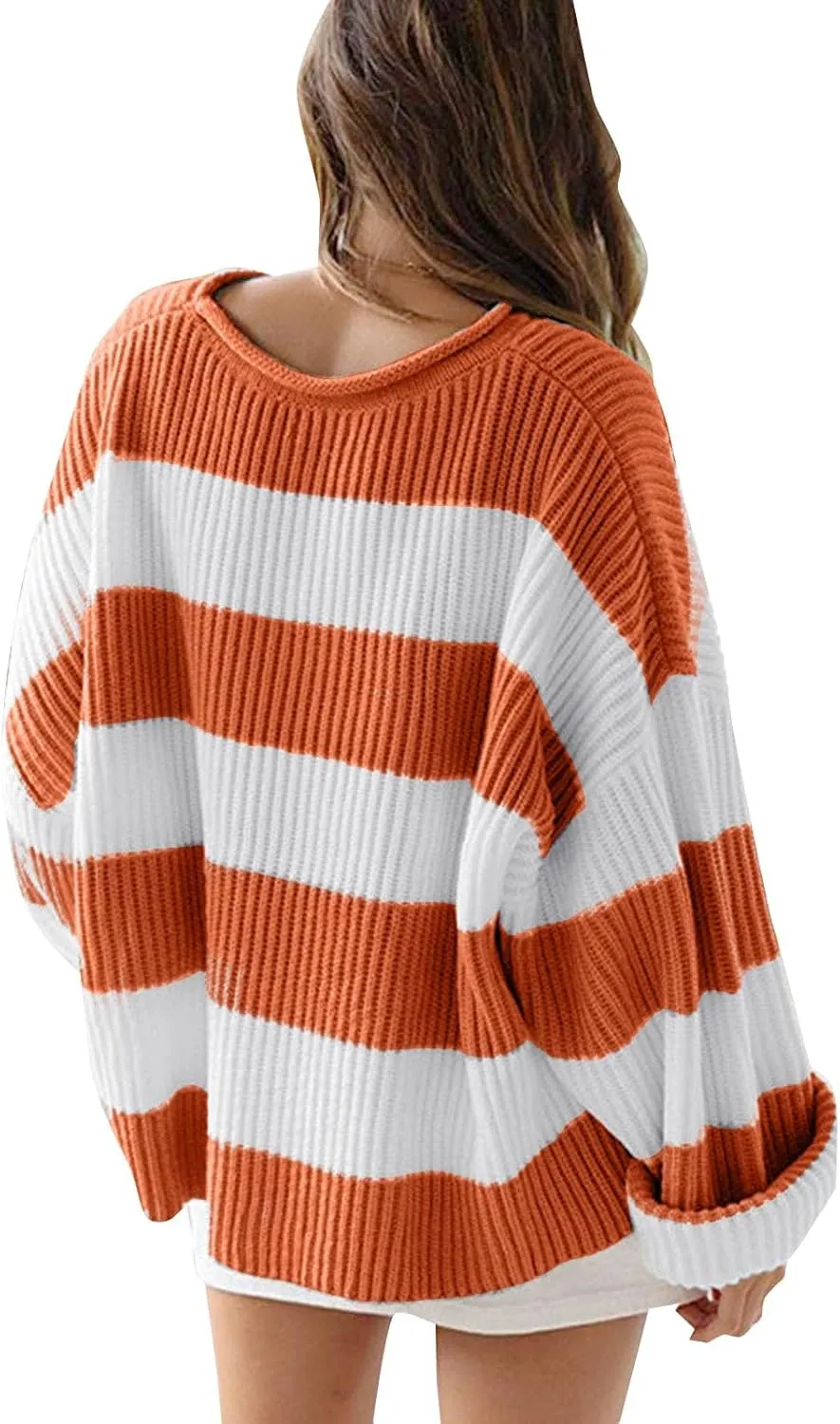 Women's 2024 Fall Long Sleeve Crew Neck Striped Color Block Comfy Loose Oversized Knitted Pullover Sweater