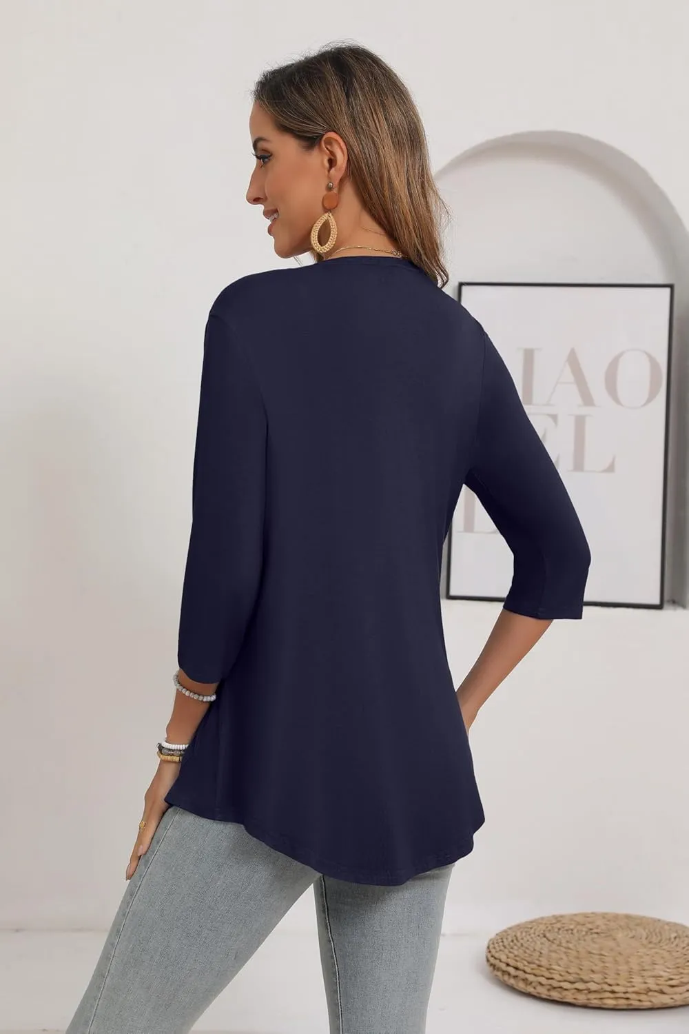 Women's 3/4 Sleeve Open Front Cardigan Casual Loose Lightweight Cardigans with Pockets