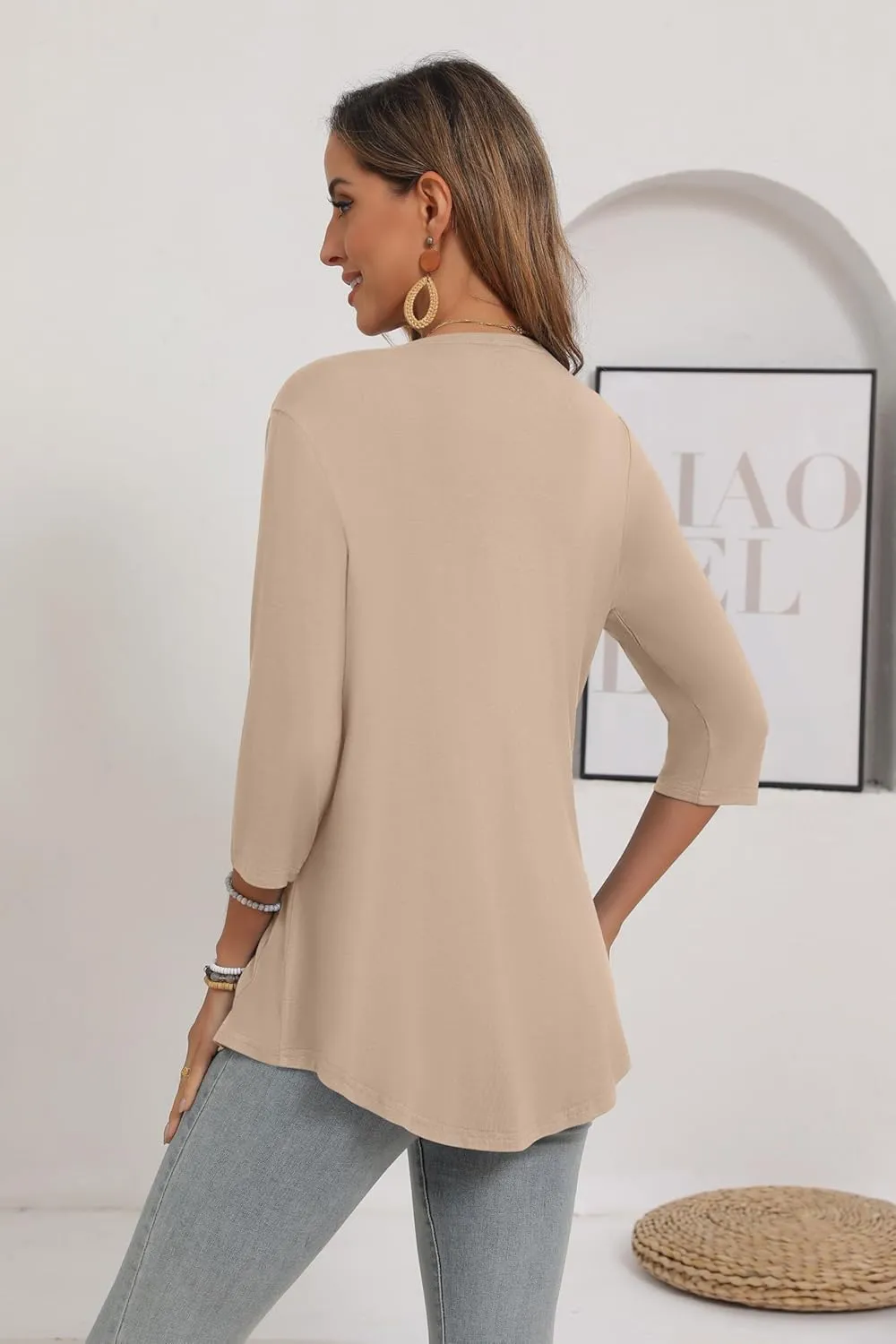 Women's 3/4 Sleeve Open Front Cardigan Casual Loose Lightweight Cardigans with Pockets