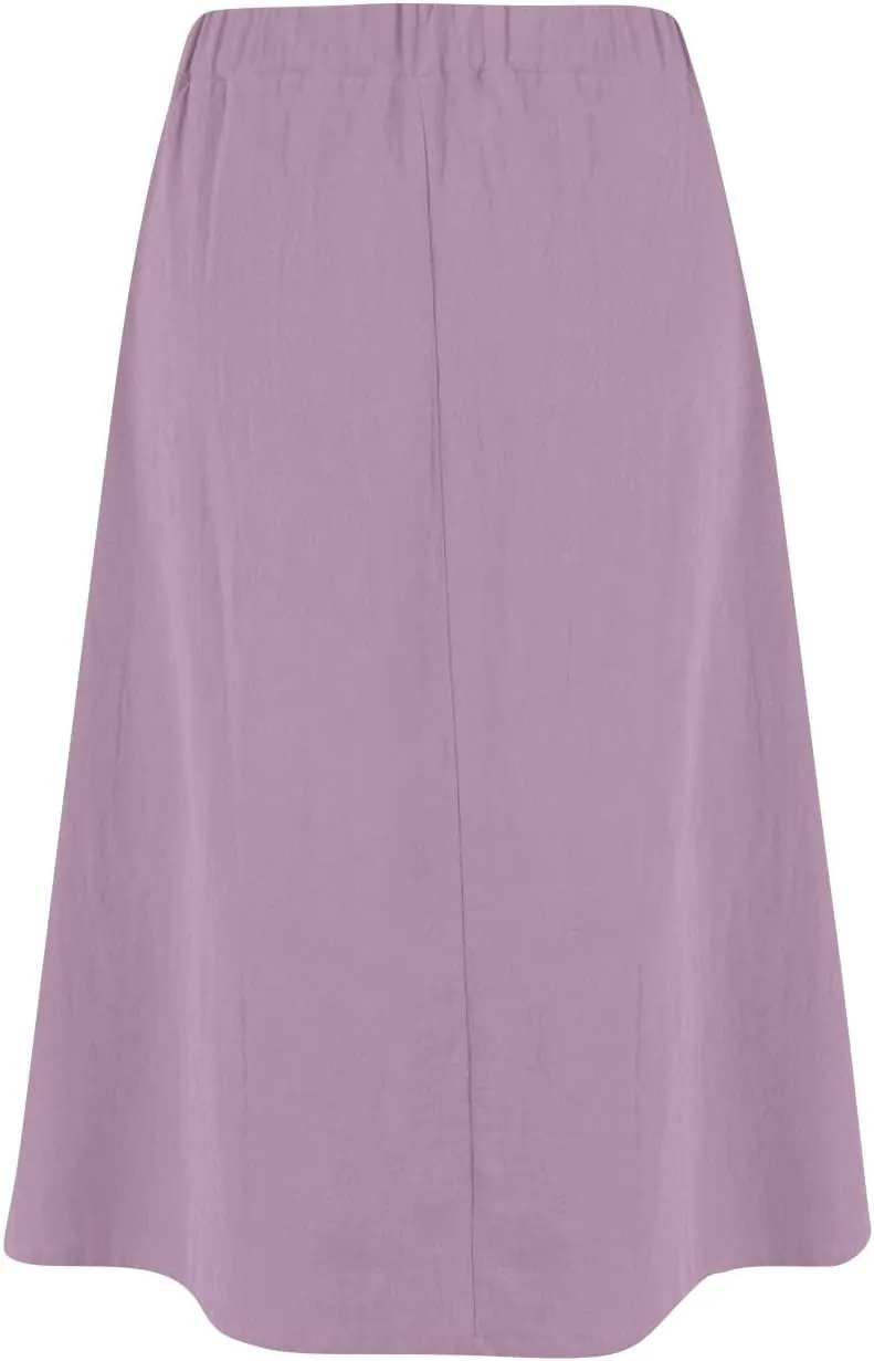 Womens A Line Midi Skirt Vintage Front Button Swing Skirt Summer Casual High Waisted Pleated Midi Skirt with Pockets