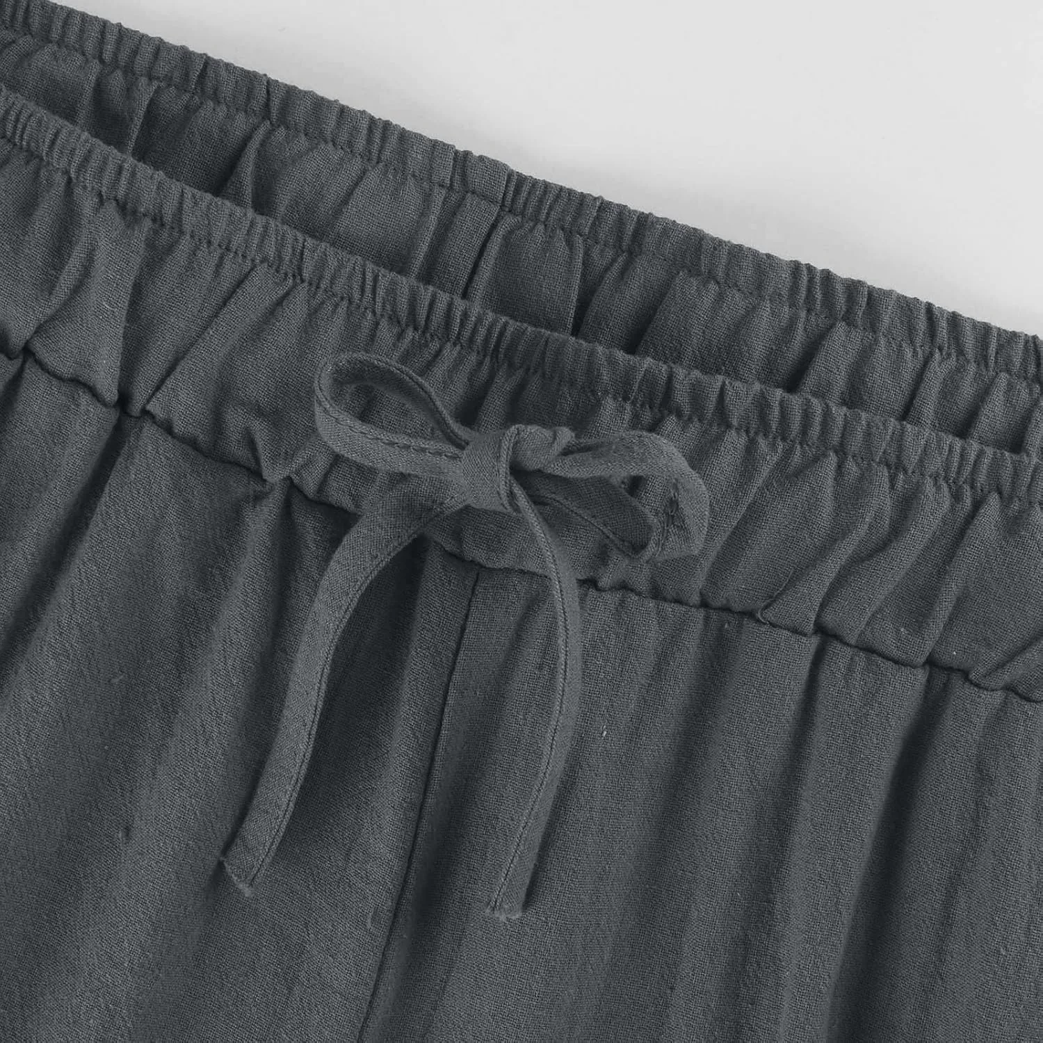 Womens Beach Linen Pants Drawstring Wide Leg Cotton Trousers Loose Summer Comfy Palazzo Pants with Pockets