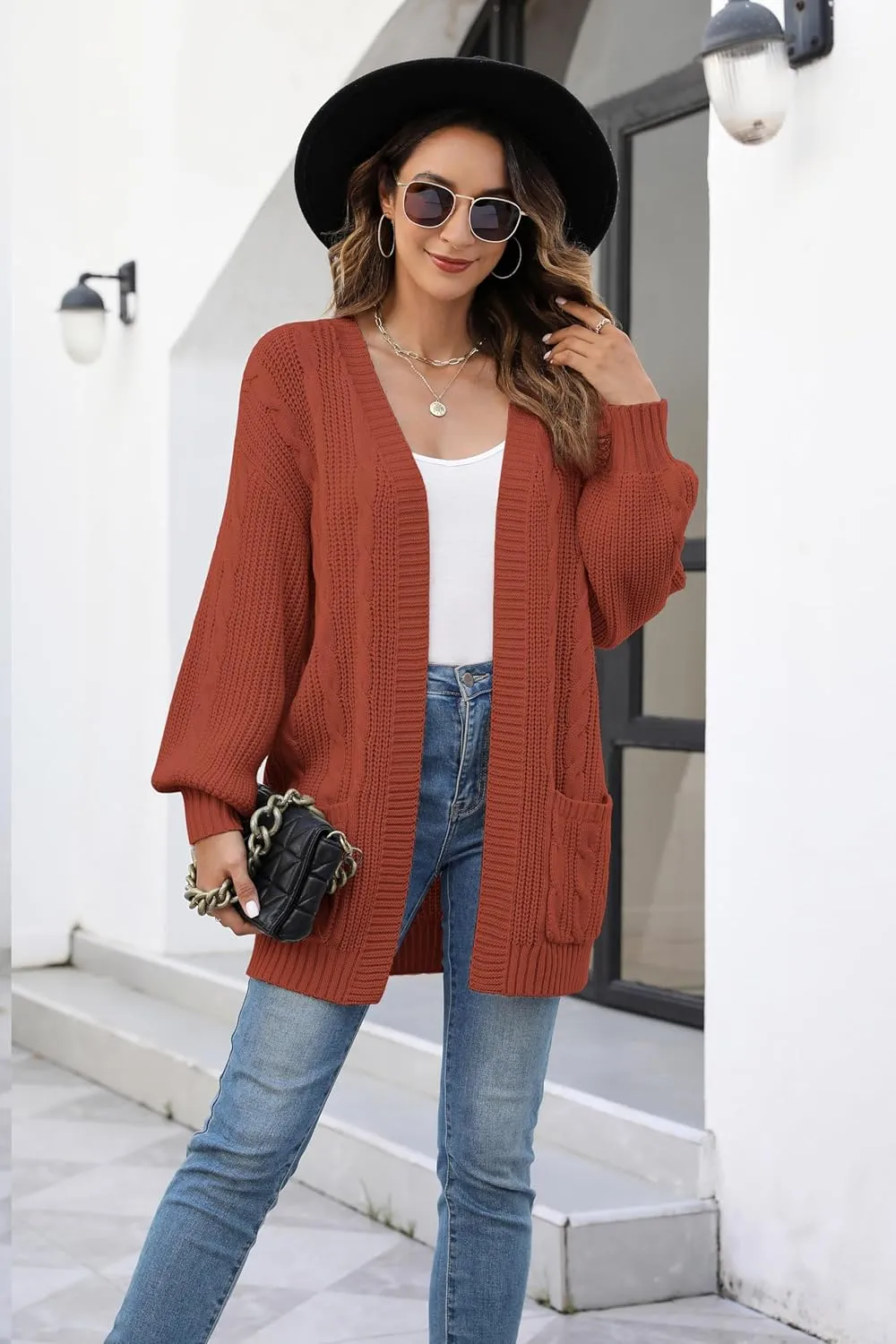 Women's Cable Knit Cardigan Sweaters Open Front Long Sleeve Oversized Cardigans Chunky Fall Pockets Outerwear