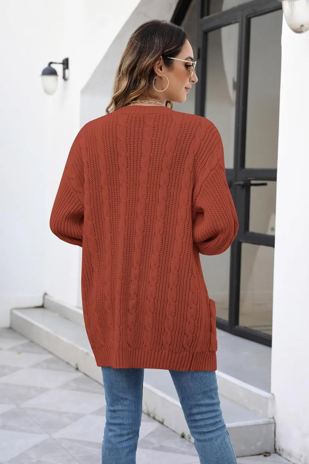 Women's Cable Knit Cardigan Sweaters Open Front Long Sleeve Oversized Cardigans Chunky Fall Pockets Outerwear