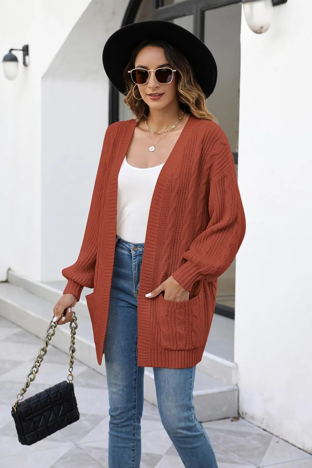Women's Cable Knit Cardigan Sweaters Open Front Long Sleeve Oversized Cardigans Chunky Fall Pockets Outerwear