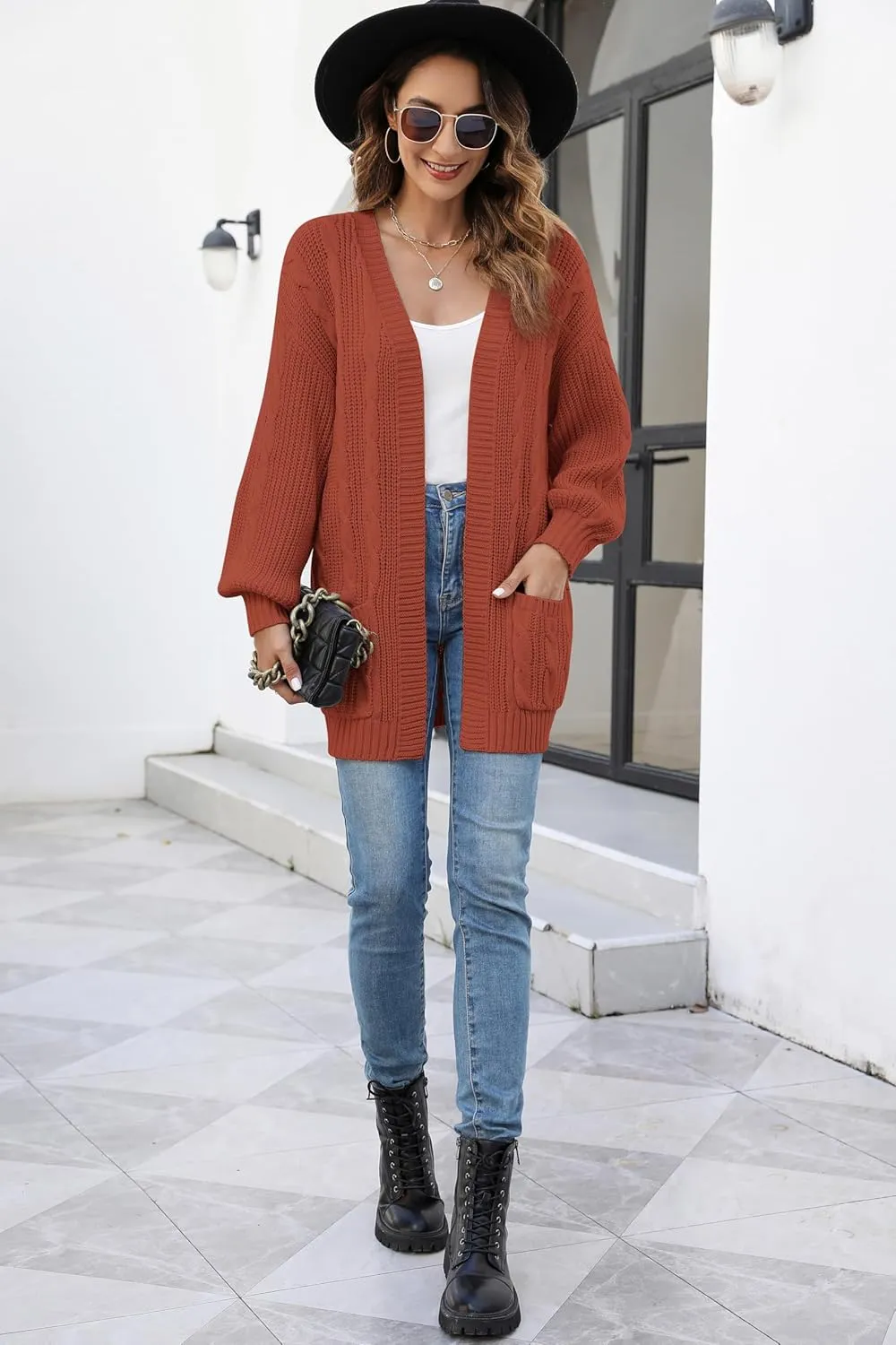 Women's Cable Knit Cardigan Sweaters Open Front Long Sleeve Oversized Cardigans Chunky Fall Pockets Outerwear