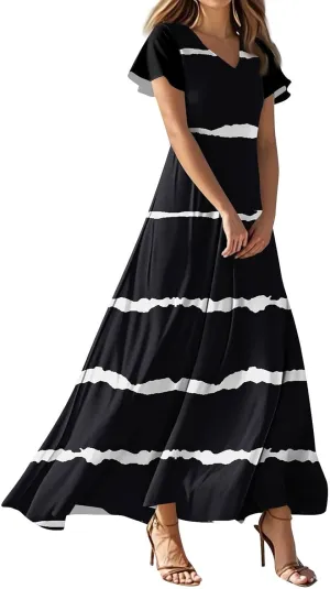 Women's Casual Short Sleeve Dresses Summer Loose T-Shirt Sundresses Gradient Swing Dresses Plus Size.