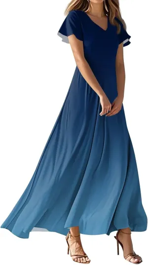Women's Casual Short Sleeve Dresses Summer Loose T-Shirt Sundresses Gradient Swing Dresses Plus Size.