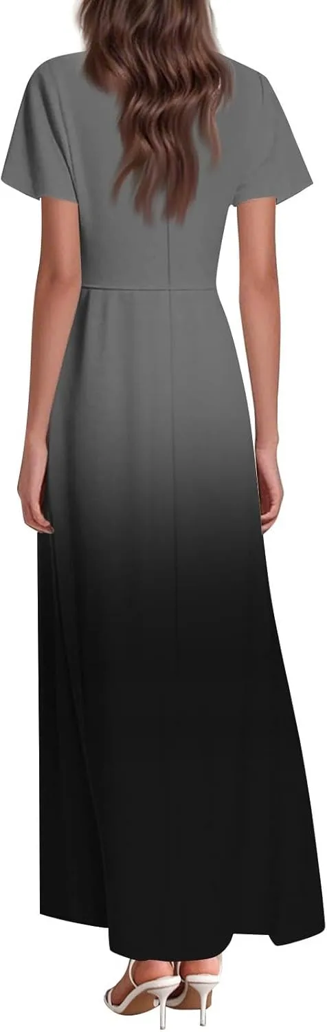 Women's Casual Short Sleeve Dresses Summer Loose T-Shirt Sundresses Gradient Swing Dresses Plus Size.