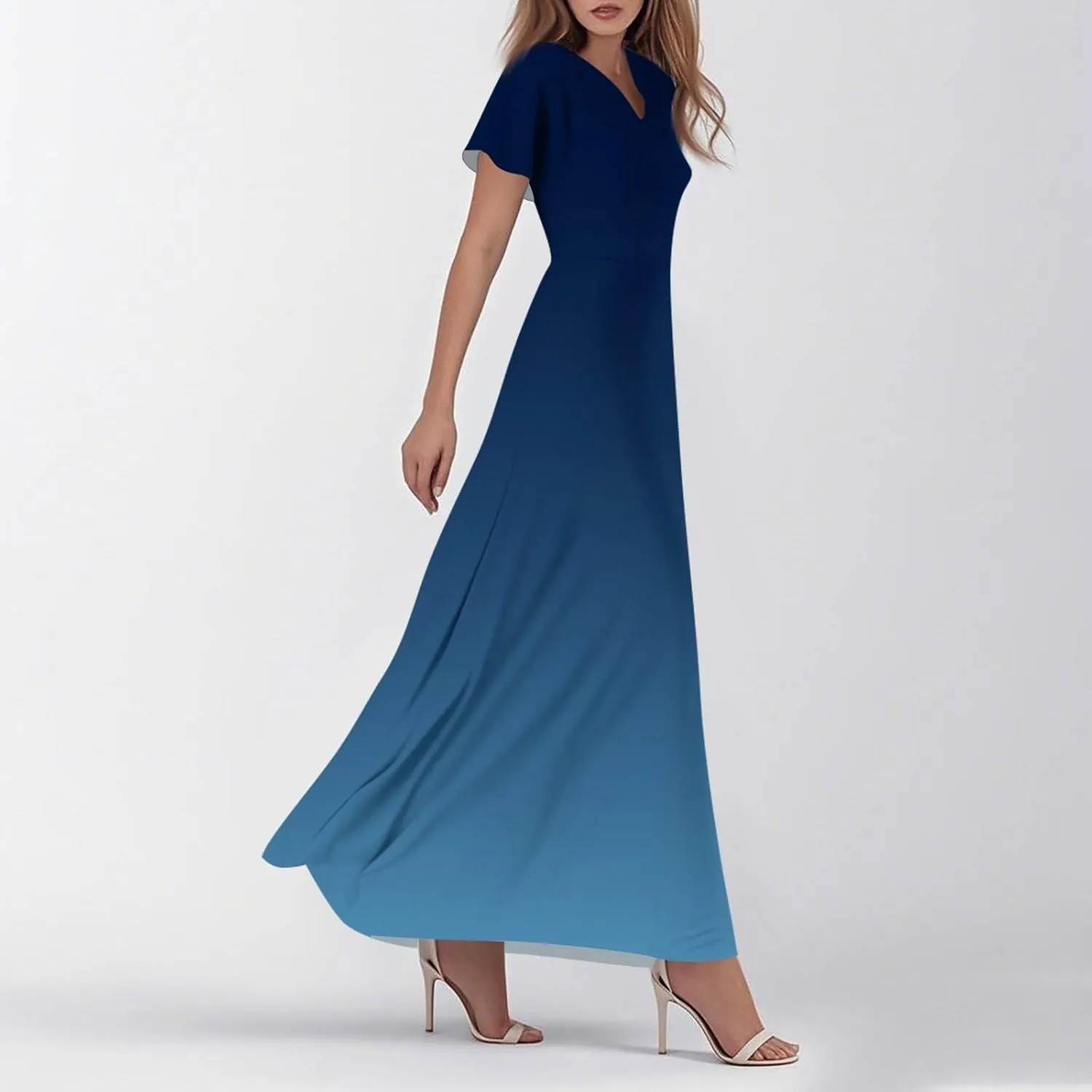 Women's Casual Short Sleeve Dresses Summer Loose T-Shirt Sundresses Gradient Swing Dresses Plus Size.